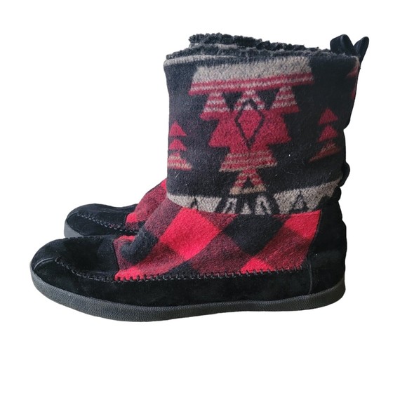 Madden Girl Jackmen Fleece/Faux Fur Lined Boots Plaid Aztec Print Boots Size 9.5 - Picture 1 of 8